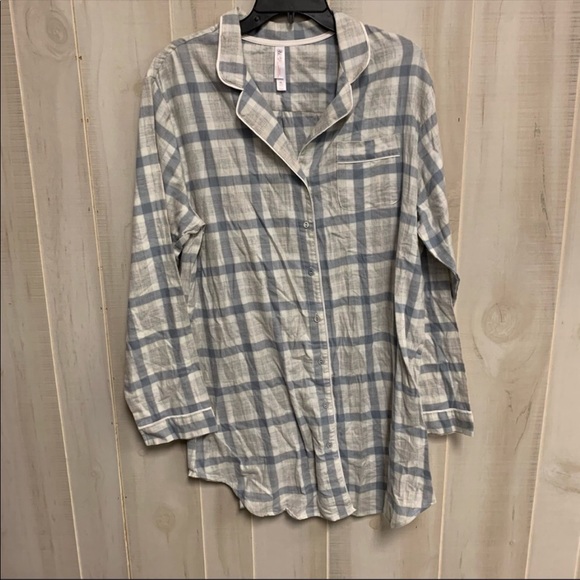 Gilligan & O’Malley Size XX-Large Grey Buffalo Plaid Flannel Nightshirt - Picture 2 of 4